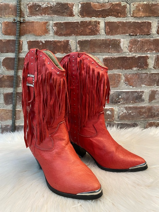 Dingo Red Fringe Bohemian Cowboy Boots, Size 7 - Picture 7 of 15